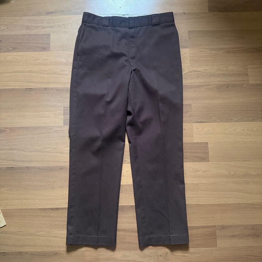 Men's Vintage 90's Dickies USA Made Dark Brown 874 Pleated Pants Sz 36 x 32 VTG
